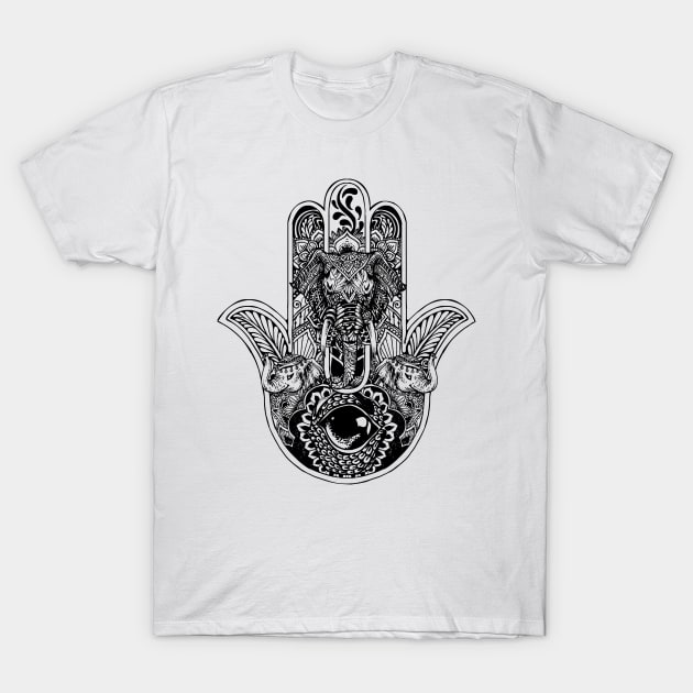 Hamsa Hand Elephant T-Shirt by huebucket